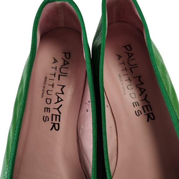 Paul Mayer Attitudes Bravo Ballet Flats Size 9B Green Leather Patent Cap Toe - Picture 5 of 12